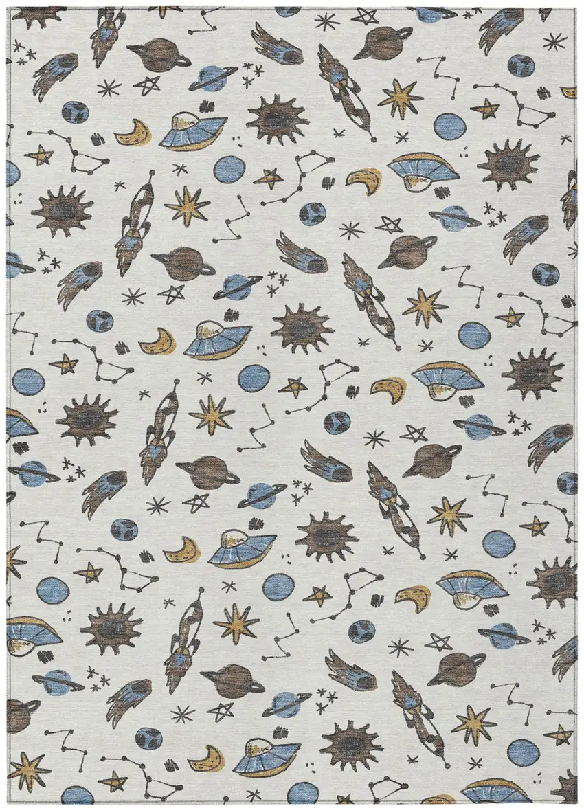 Ivory And Gold Animal Print Washable Indoor Outdoor Area Rug Photo 1
