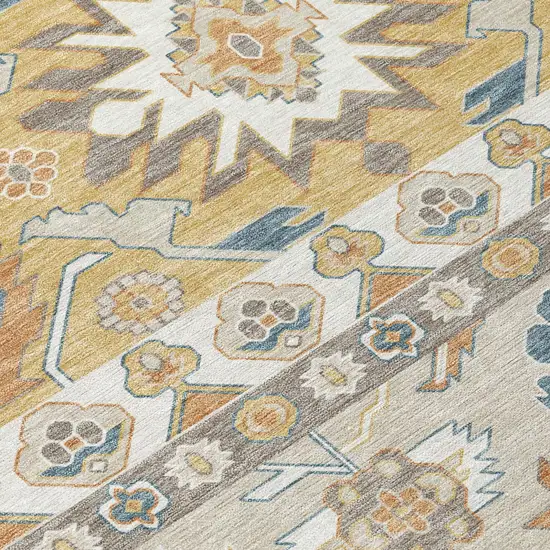 Ivory And Gold Cactus Washable Indoor Outdoor Area Rug Photo 5