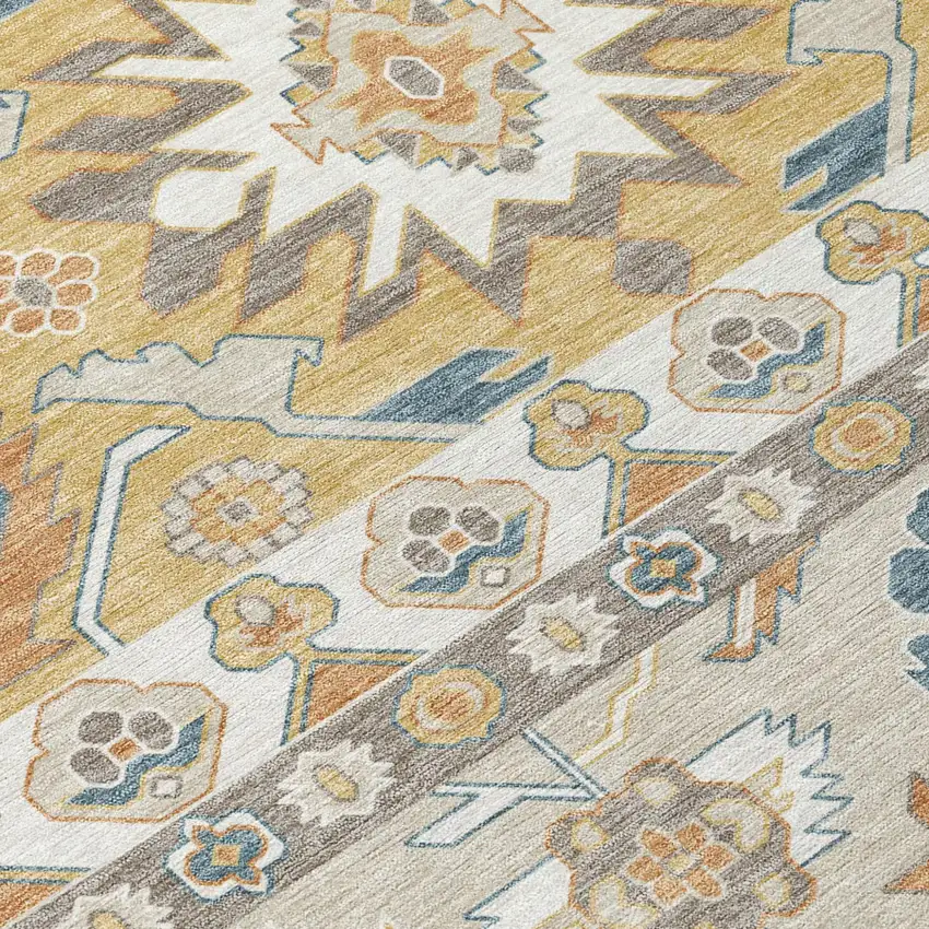 Ivory And Gold Cactus Washable Indoor Outdoor Area Rug Photo 5