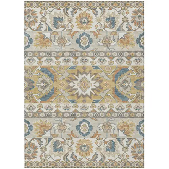 Ivory And Gold Cactus Washable Indoor Outdoor Area Rug Photo 1