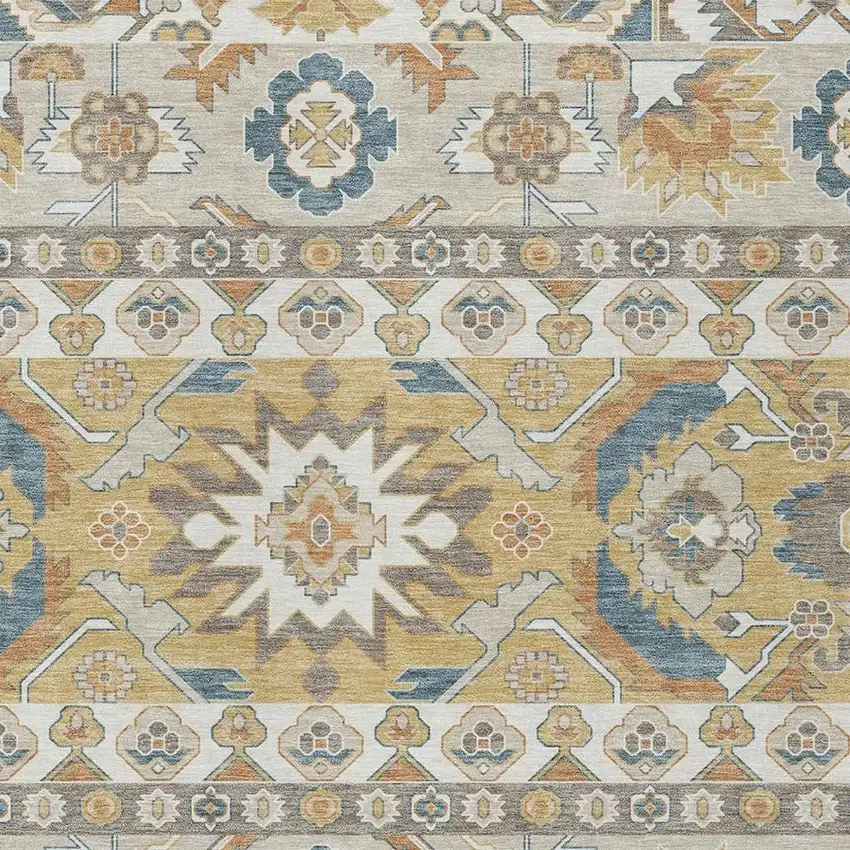 Ivory And Gold Cactus Washable Indoor Outdoor Area Rug Photo 2