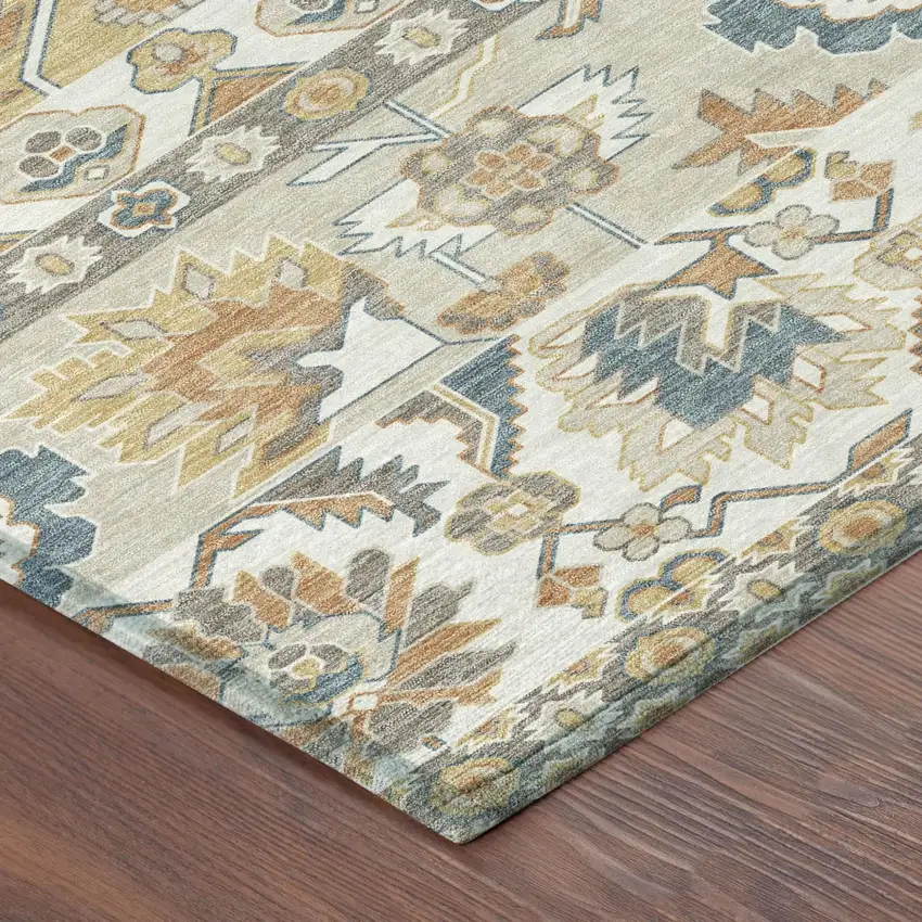 Ivory And Gold Cactus Washable Indoor Outdoor Area Rug Photo 4