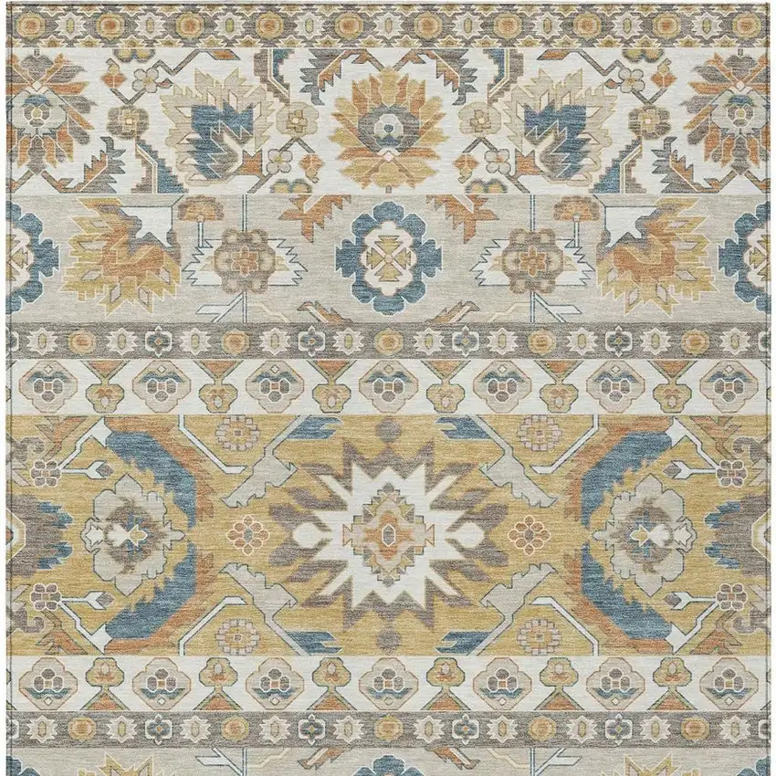 Ivory And Gold Cactus Washable Indoor Outdoor Area Rug Photo 3