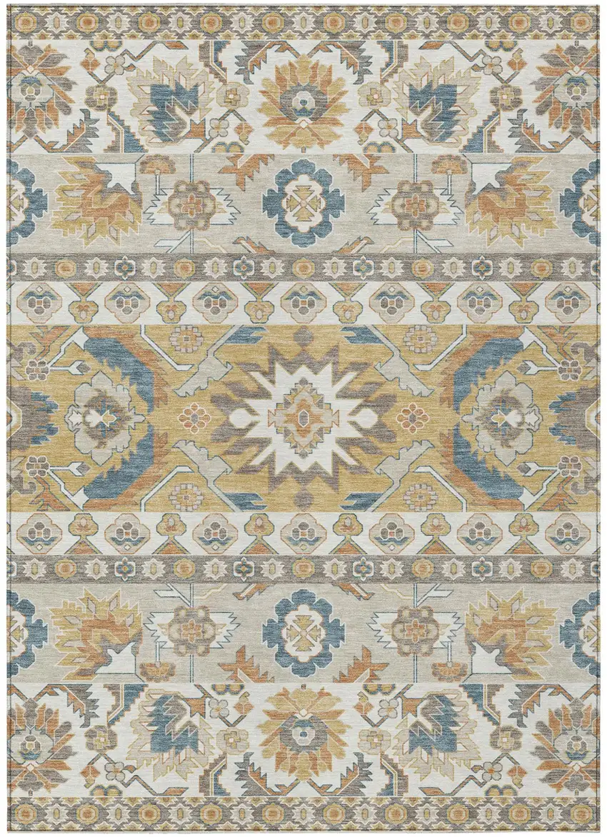 Ivory And Gold Cactus Washable Indoor Outdoor Area Rug Photo 1