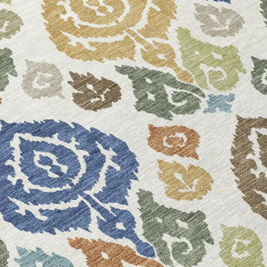 Ivory And Gold Damask Washable Indoor Outdoor Area Rug Photo 9