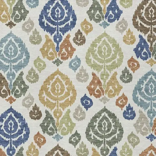 Ivory And Gold Damask Washable Indoor Outdoor Area Rug Photo 2
