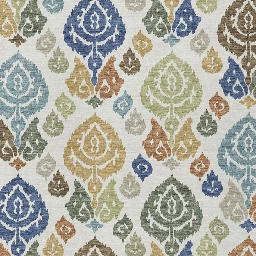 Ivory And Gold Damask Washable Indoor Outdoor Area Rug Photo 2