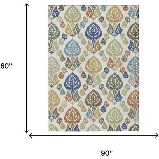 Ivory And Gold Damask Washable Indoor Outdoor Area Rug Photo 6