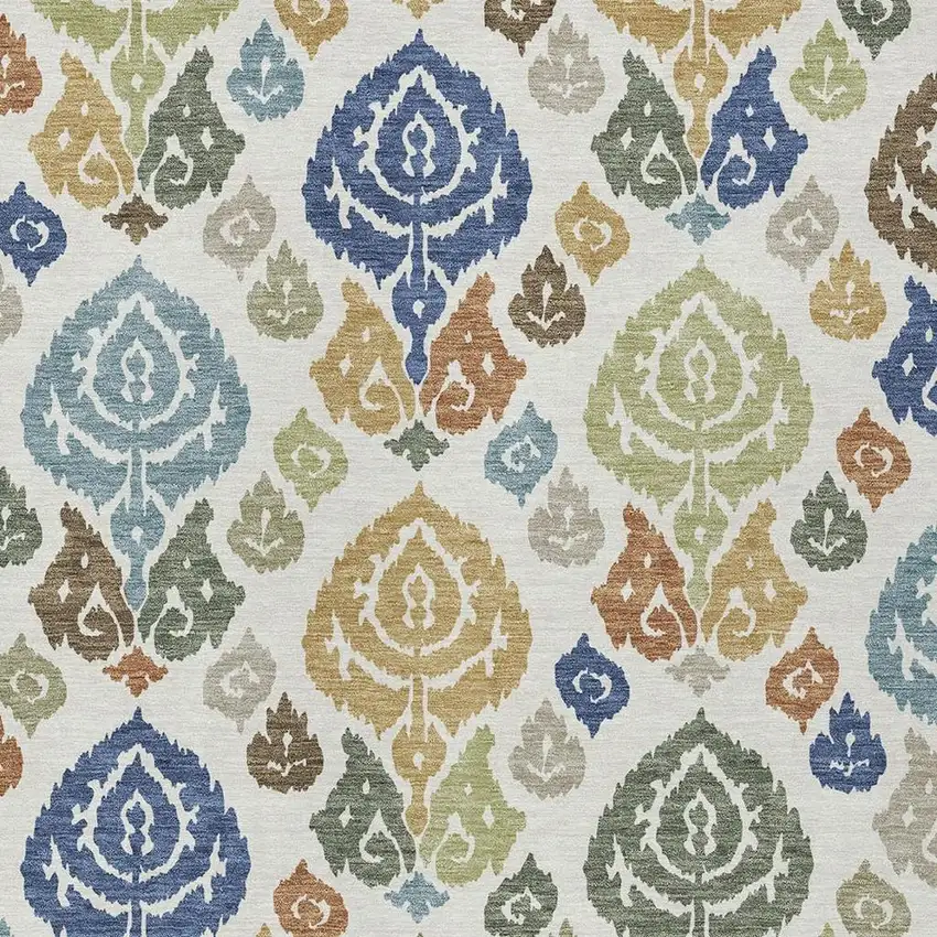 Ivory And Gold Damask Washable Indoor Outdoor Area Rug Photo 2