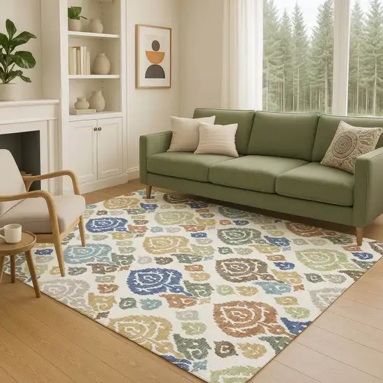 Ivory And Gold Damask Washable Indoor Outdoor Area Rug Photo 5