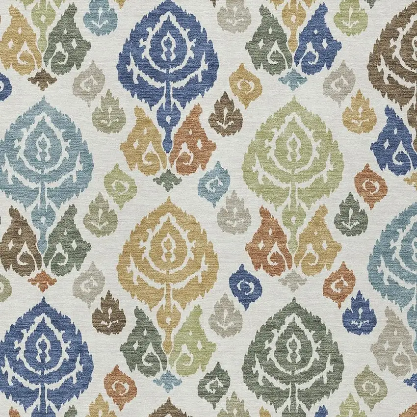 Ivory And Gold Damask Washable Indoor Outdoor Area Rug Photo 2