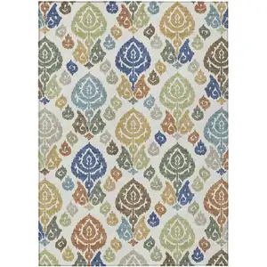 Photo of Ivory And Gold Damask Washable Indoor Outdoor Area Rug