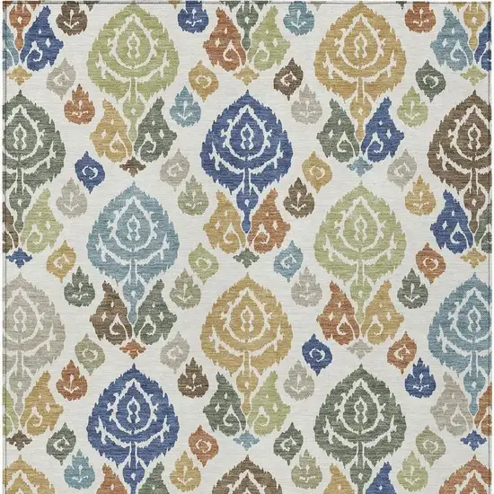 Ivory And Gold Damask Washable Indoor Outdoor Area Rug Photo 3