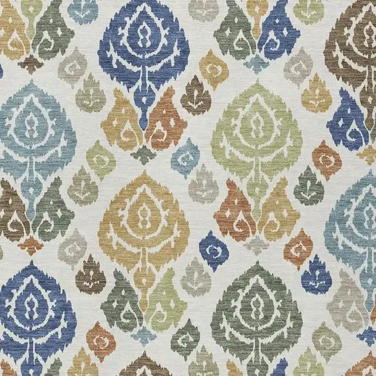 Ivory And Gold Damask Washable Indoor Outdoor Area Rug Photo 2