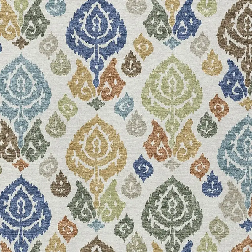 Ivory And Gold Damask Washable Indoor Outdoor Area Rug Photo 2