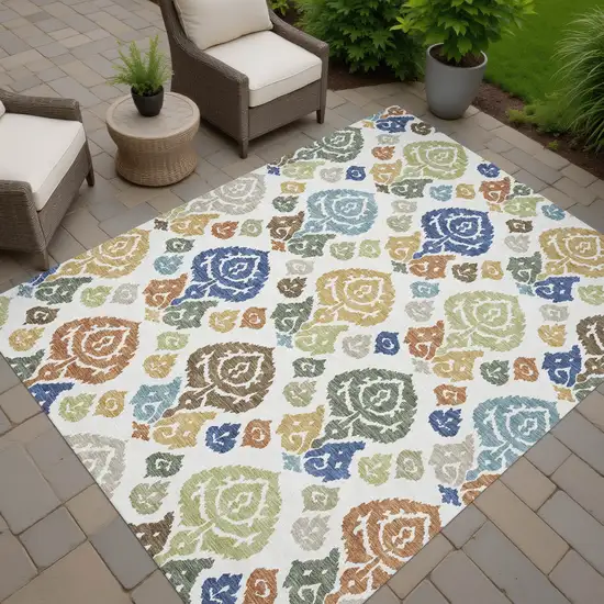 Ivory And Gold Damask Washable Indoor Outdoor Area Rug Photo 7
