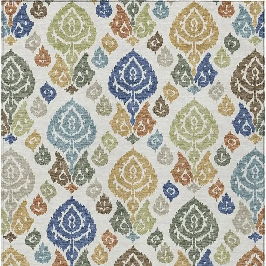 Ivory And Gold Damask Washable Indoor Outdoor Area Rug Photo 2