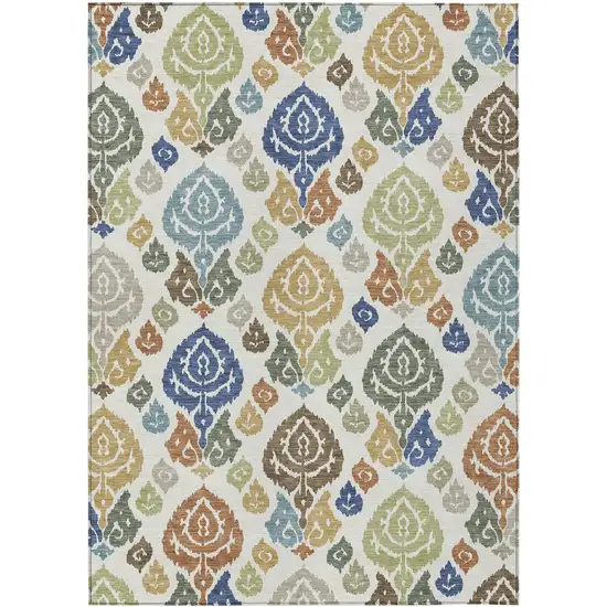 Ivory And Gold Damask Washable Indoor Outdoor Area Rug Photo 1