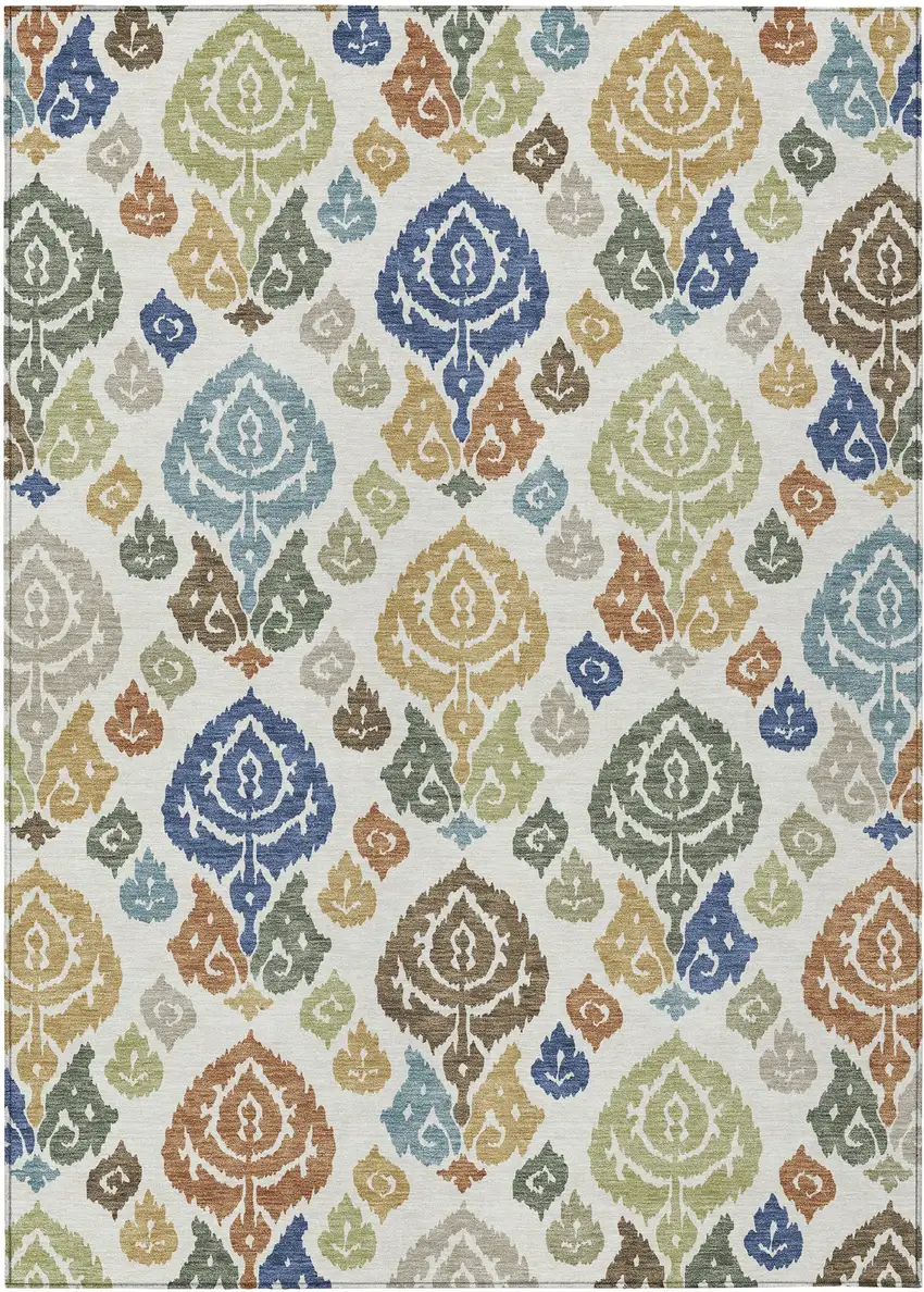 Ivory And Gold Damask Washable Indoor Outdoor Area Rug Photo 1