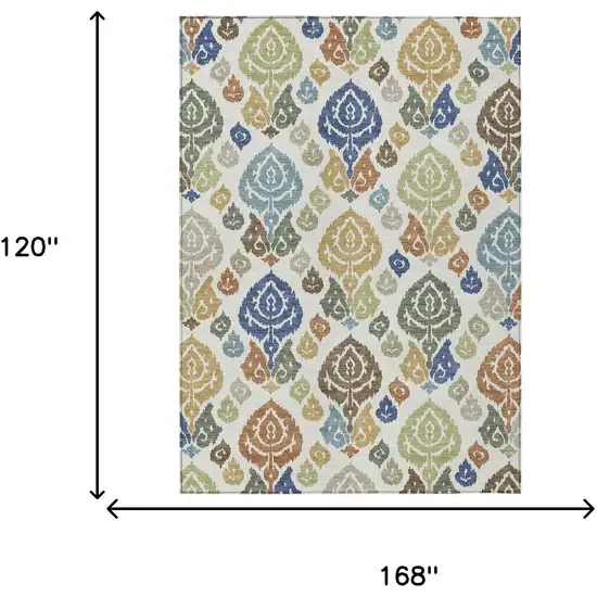 Ivory And Gold Damask Washable Indoor Outdoor Area Rug Photo 6