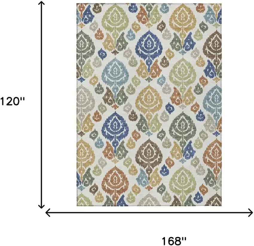 Ivory And Gold Damask Washable Indoor Outdoor Area Rug Photo 6