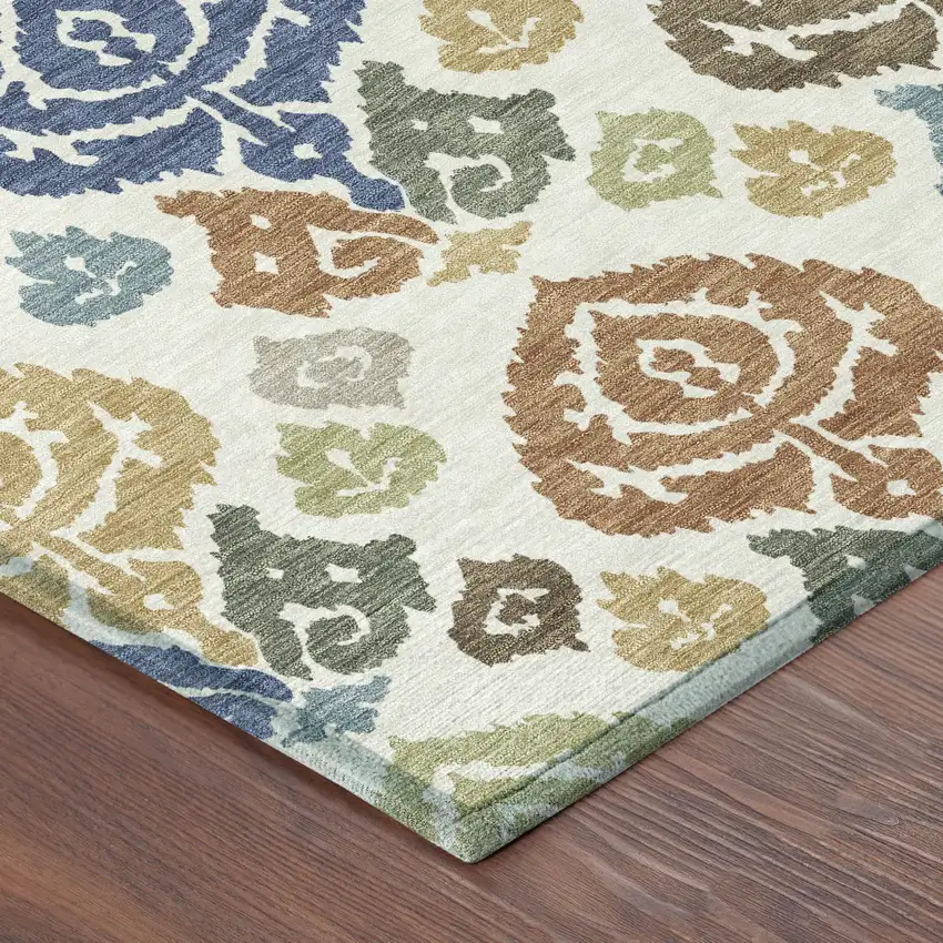 Ivory And Gold Damask Washable Indoor Outdoor Area Rug Photo 8