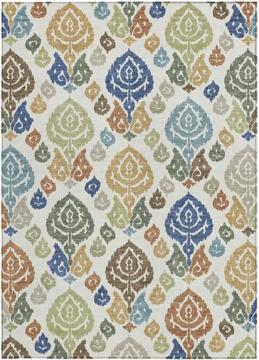 Ivory And Gold Damask Washable Indoor Outdoor Area Rug Photo 3