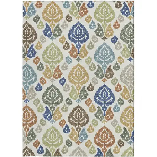 Ivory And Gold Damask Washable Indoor Outdoor Area Rug Photo 3