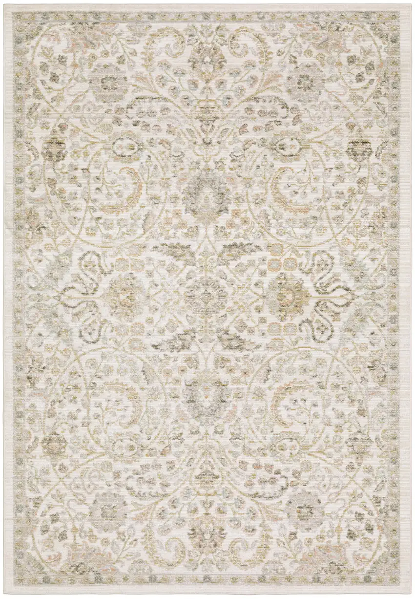 Ivory And Gold Floral Area Rug Photo 2