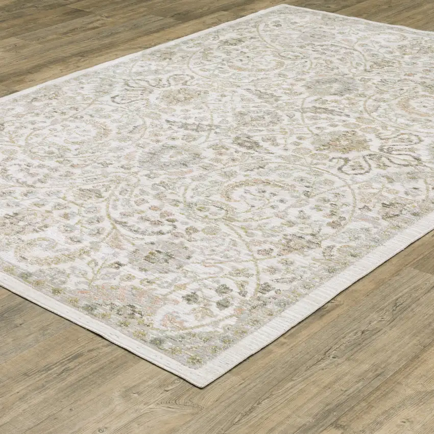 Ivory And Gold Floral Area Rug Photo 8