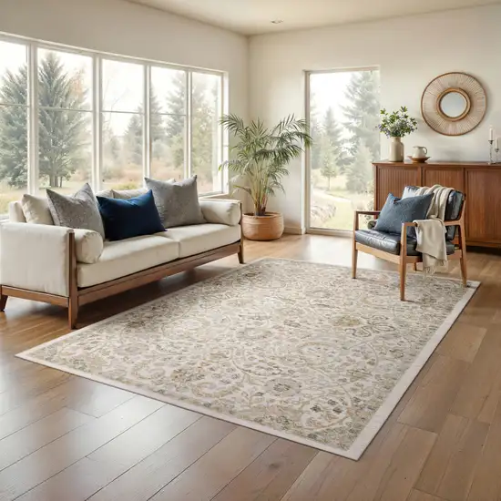 Ivory And Gold Floral Area Rug Photo 5