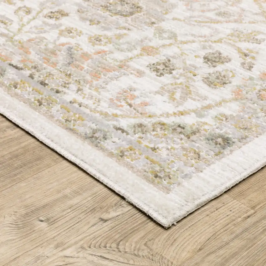 Ivory And Gold Floral Area Rug Photo 7