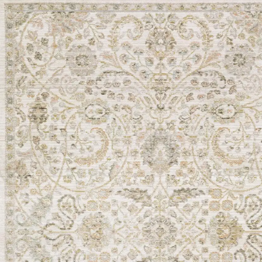 Ivory And Gold Floral Area Rug Photo 3