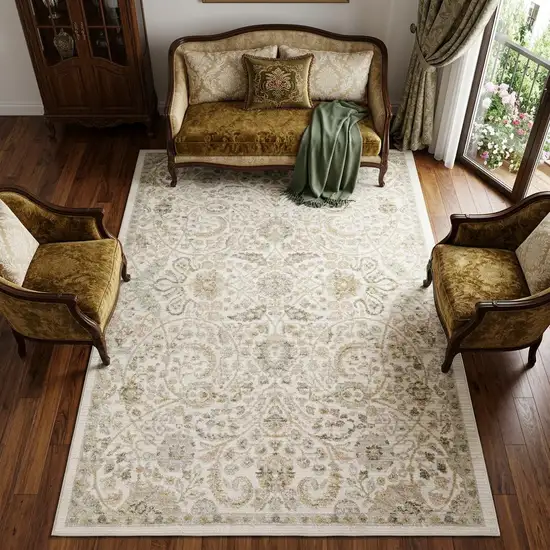 Ivory And Gold Floral Area Rug Photo 1
