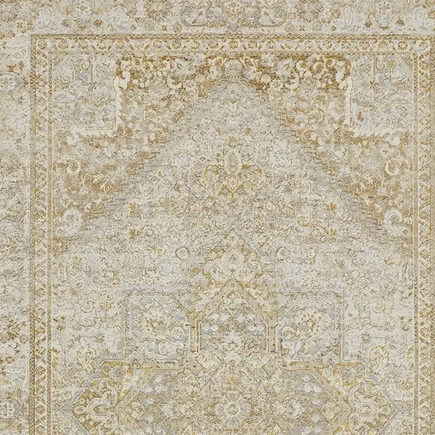 Gold and Ivory Floral Non Skid Area Rug Photo 6