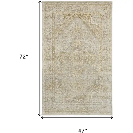 Gold And Ivory Floral Medallion Area Rug Photo 3