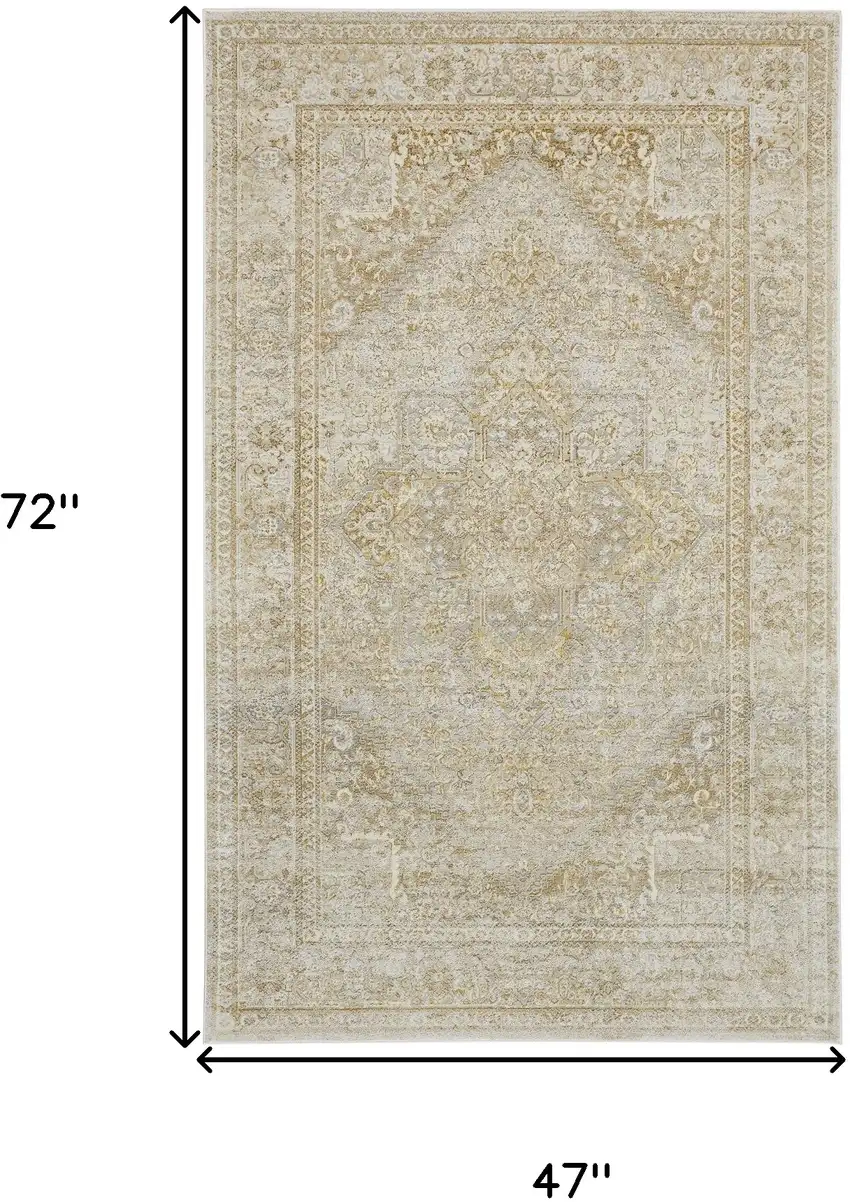 Gold And Ivory Floral Medallion Area Rug Photo 3