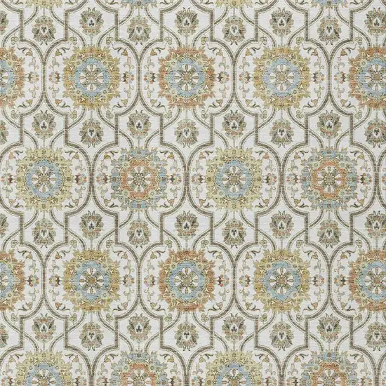 Ivory And Gold Floral Medallion Washable Indoor Outdoor Area Rug Photo 3