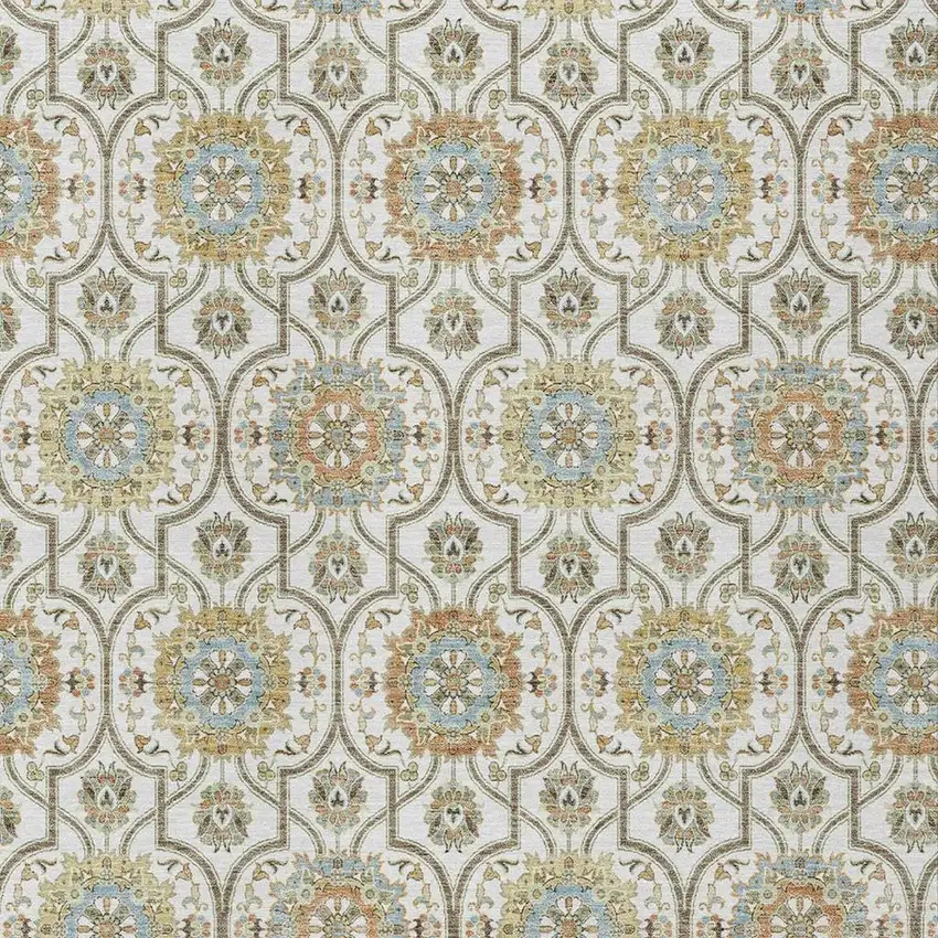 Ivory And Gold Floral Medallion Washable Indoor Outdoor Area Rug Photo 3