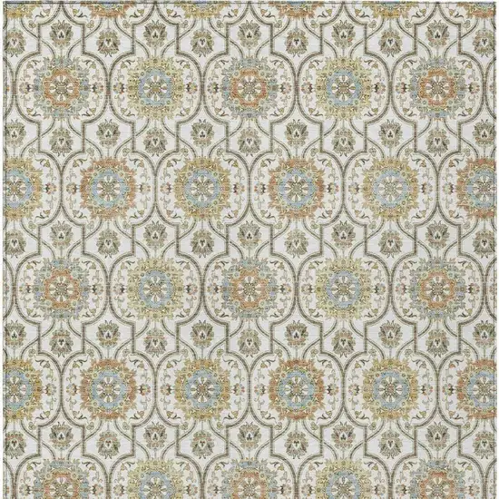 Ivory And Gold Floral Medallion Washable Indoor Outdoor Area Rug Photo 4