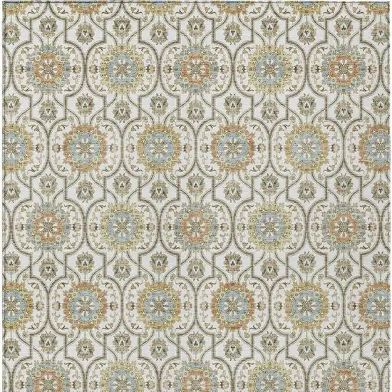 Ivory And Gold Floral Medallion Washable Indoor Outdoor Area Rug Photo 6