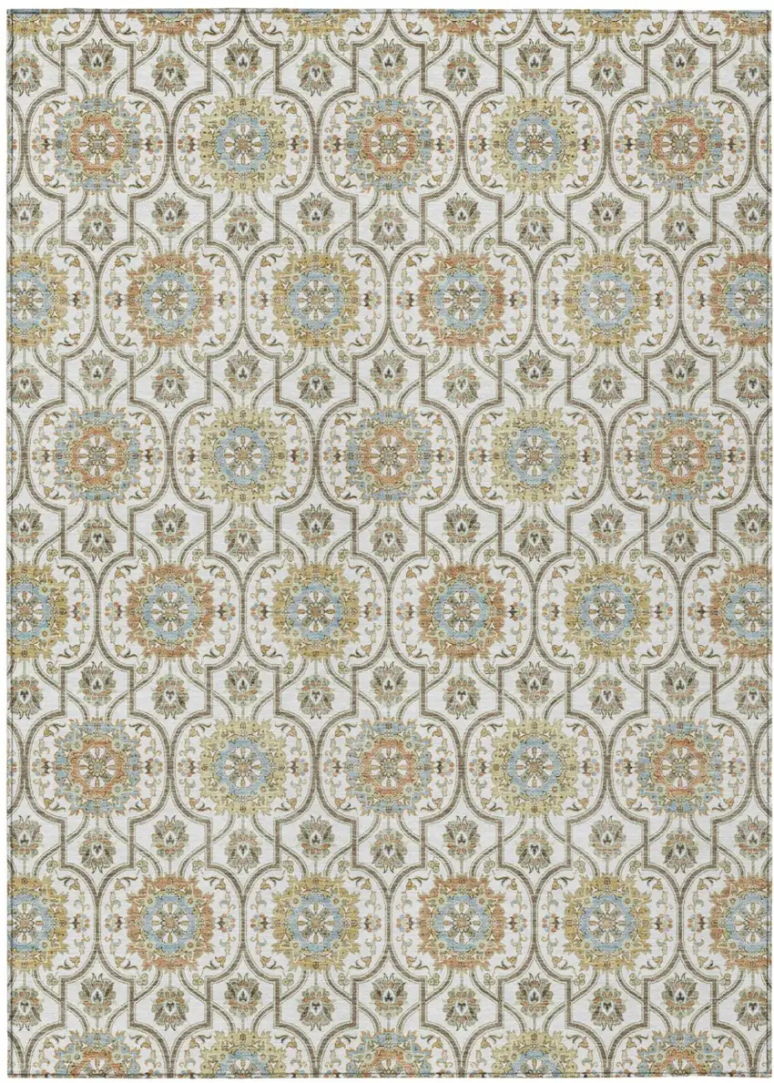 Ivory And Gold Floral Medallion Washable Indoor Outdoor Area Rug Photo 2