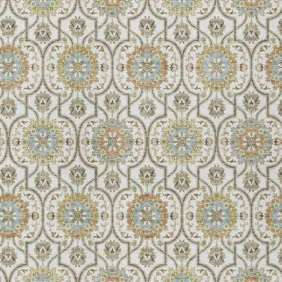 Ivory And Gold Floral Medallion Washable Indoor Outdoor Area Rug Photo 5