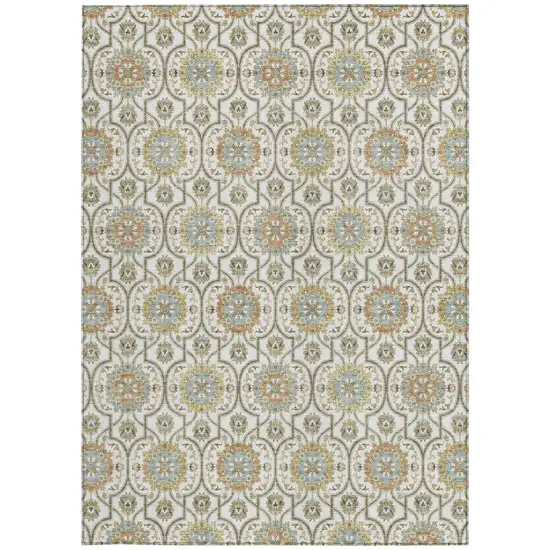 Ivory And Gold Floral Medallion Washable Indoor Outdoor Area Rug Photo 4