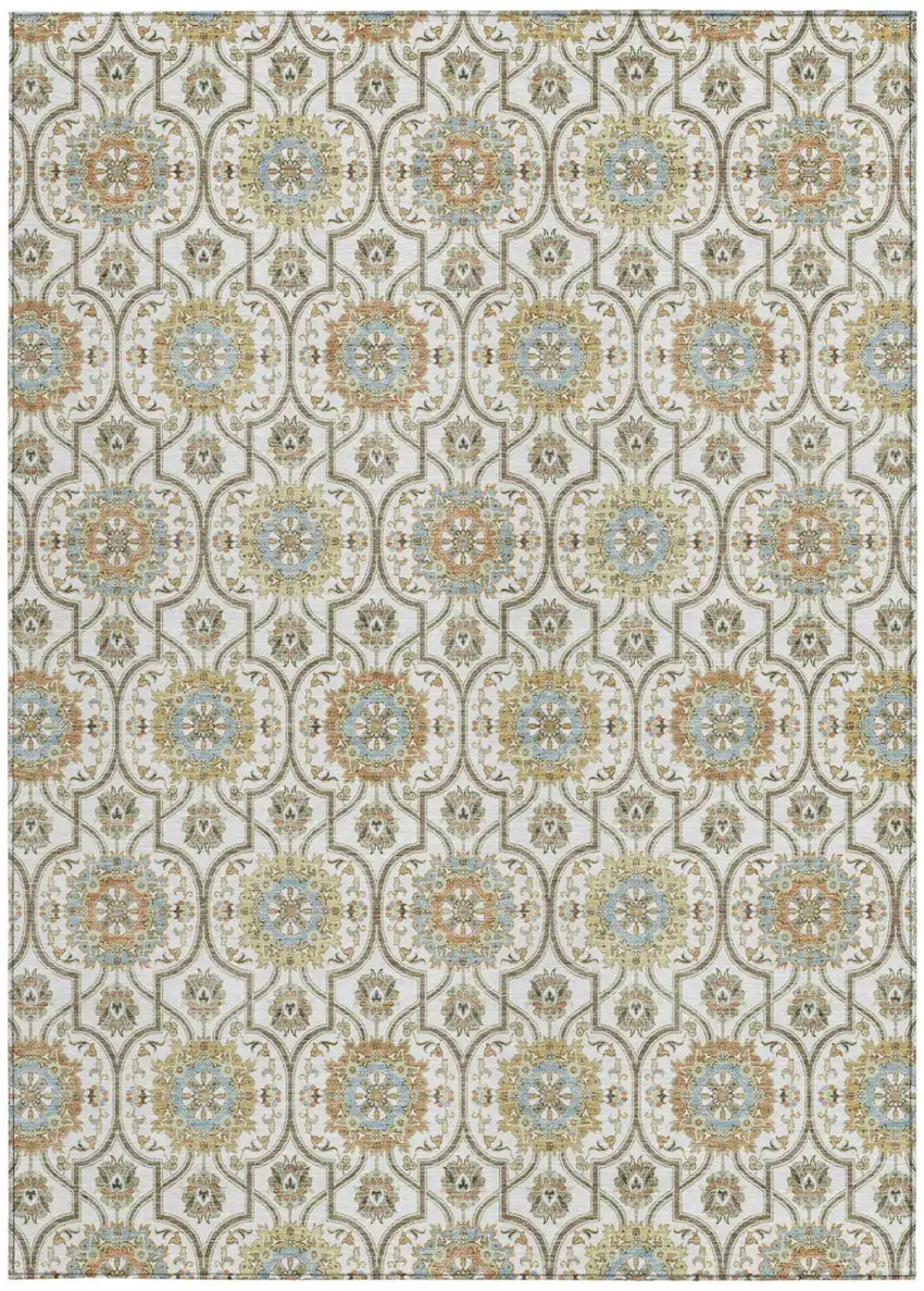 Ivory And Gold Floral Medallion Washable Indoor Outdoor Area Rug Photo 4