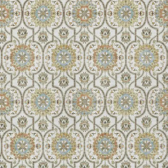 Ivory And Gold Floral Medallion Washable Indoor Outdoor Area Rug Photo 5