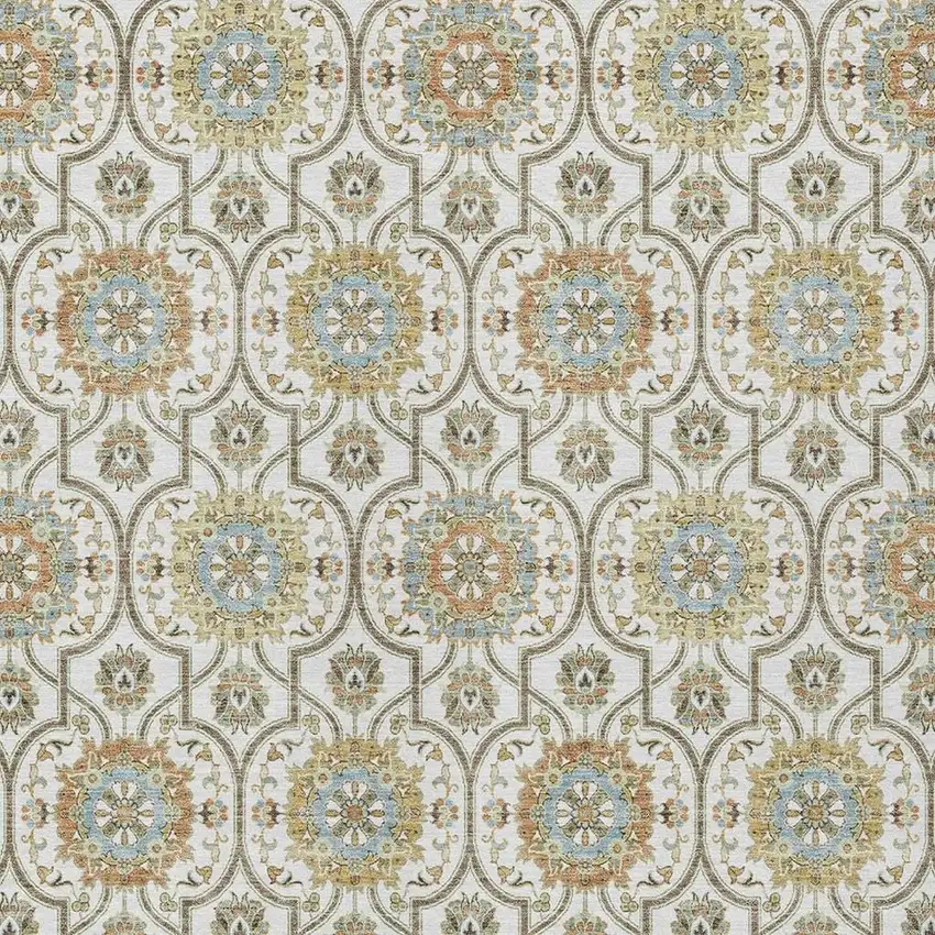 Ivory And Gold Floral Medallion Washable Indoor Outdoor Area Rug Photo 5