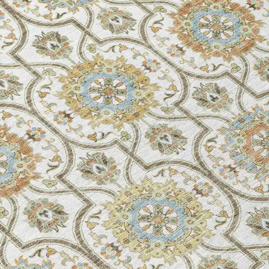 Ivory And Gold Floral Medallion Washable Indoor Outdoor Area Rug Photo 8