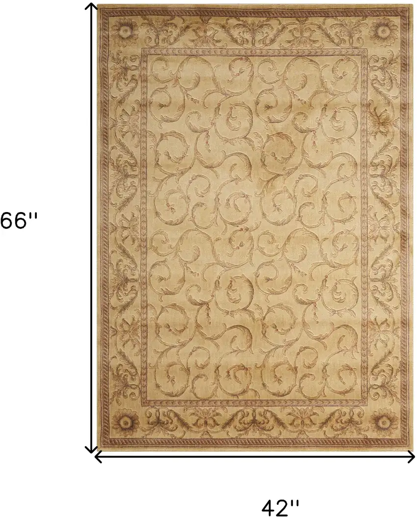 Ivory And Gold Floral Non Skid Area Rug Photo 3