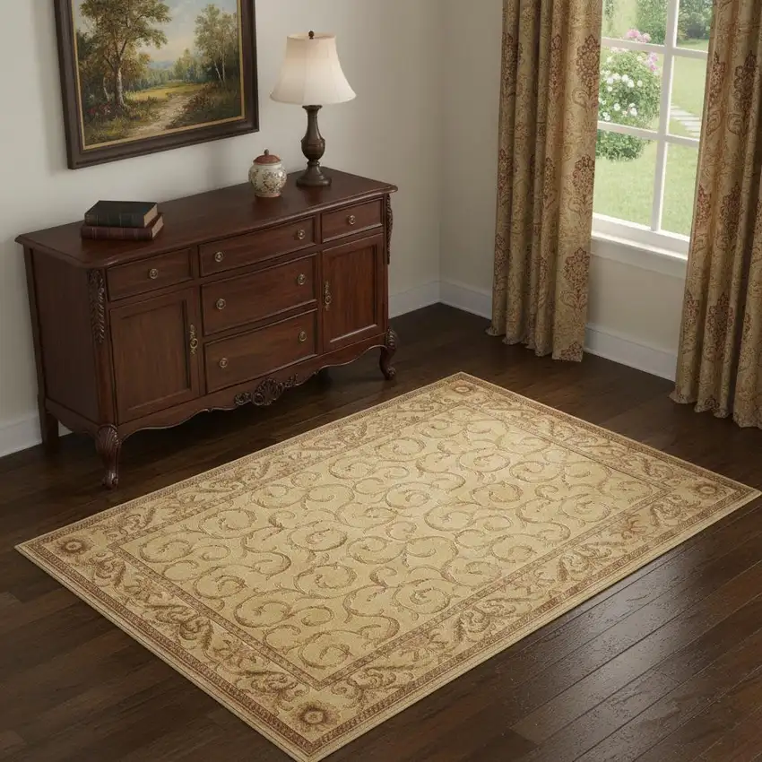 Ivory And Gold Floral Non Skid Area Rug Photo 1